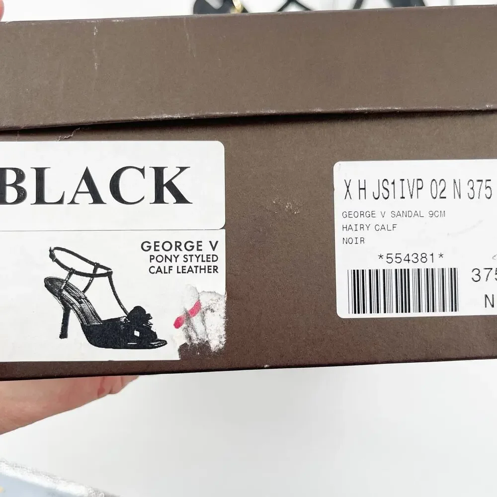 Vintage Louis Vuitton Black Pony-Style Calf Leather Rose T-Strap Sandals EU 37.5